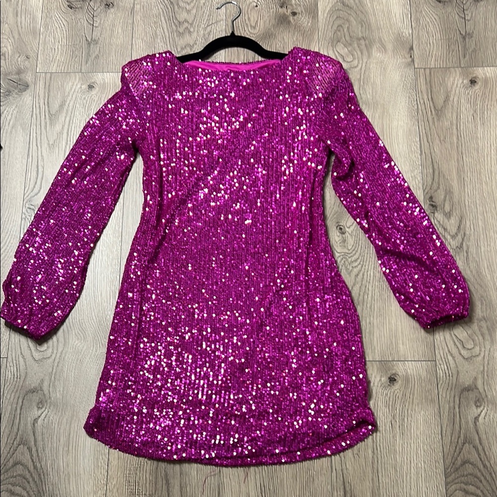 Betsey Johnson Pink Sequin Midi Dress with Bishop Sleeves